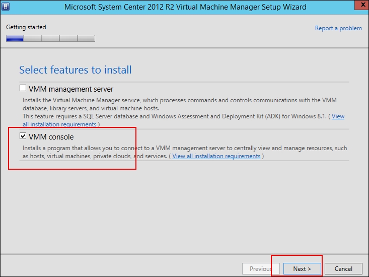 Installing the SCVMM console