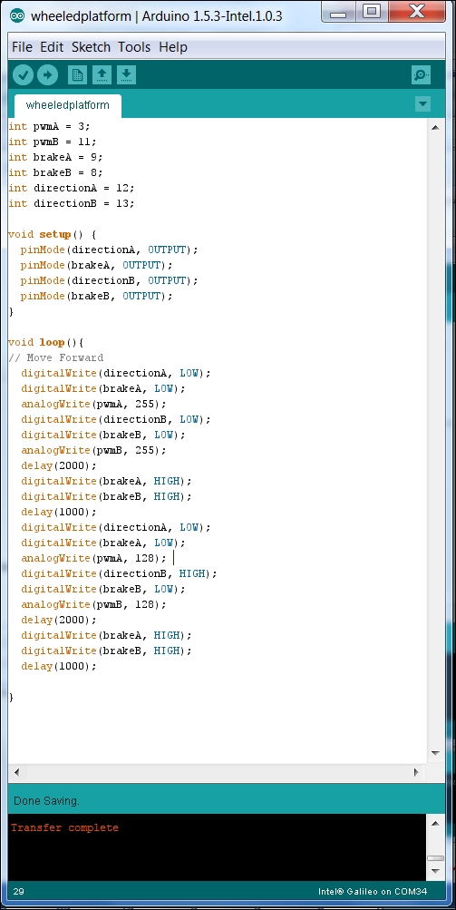 Galileo code for the DC motor shield | Intel Galileo Essentials