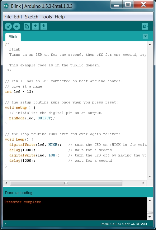 Opening and uploading a file to the Galileo
