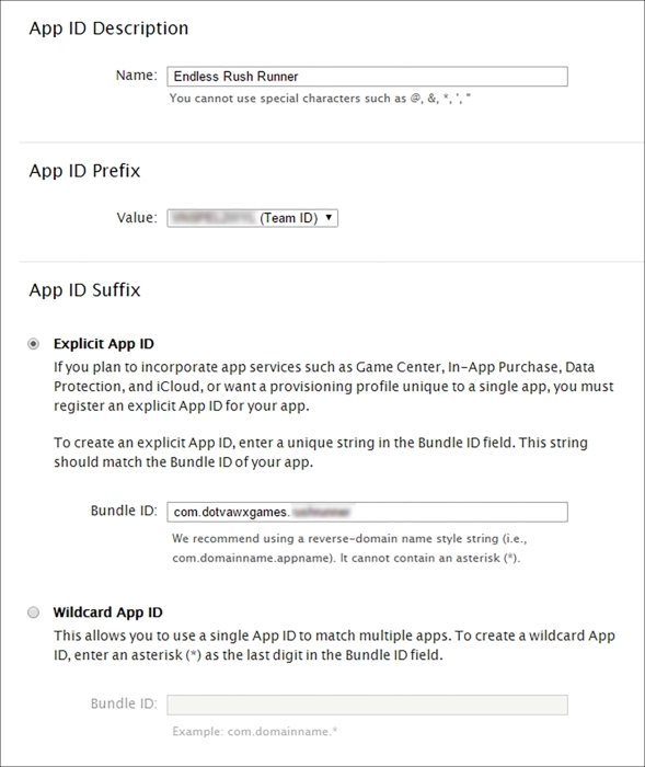 Creating the Bundle ID and Game App
