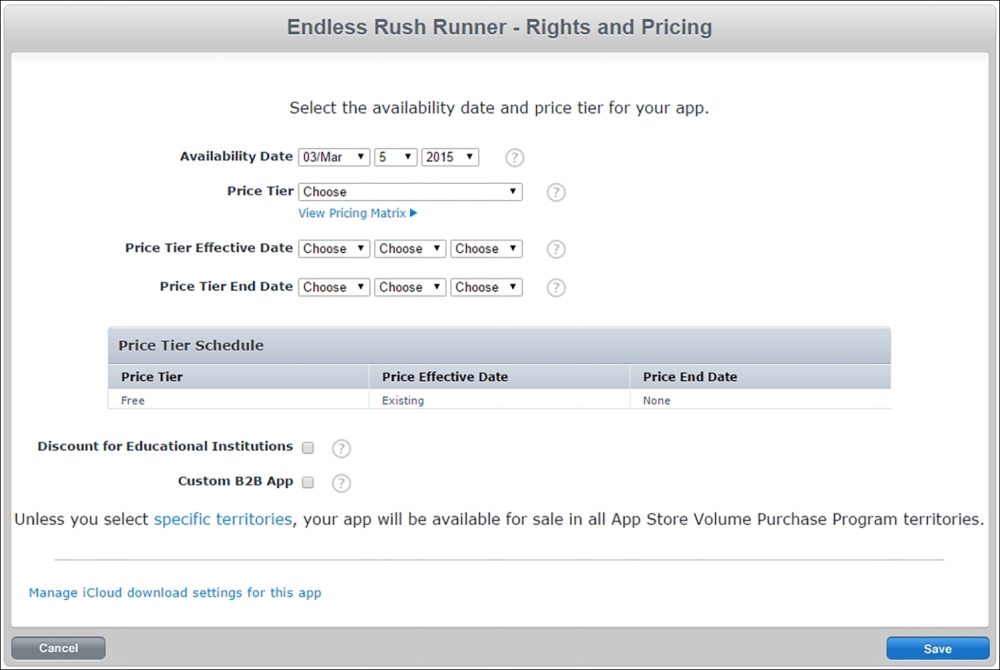 Setting up App pricing and territories