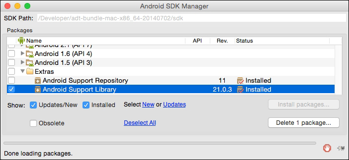 Installing the Android Wear support library
