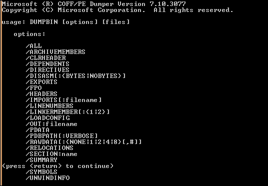 Getting dumped by Dumpbin