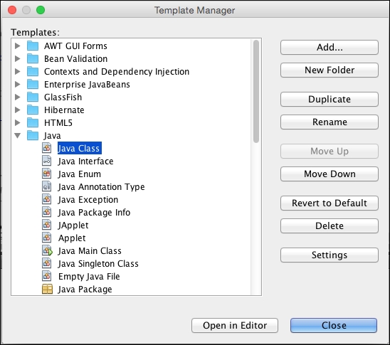 Specifying default templates for files