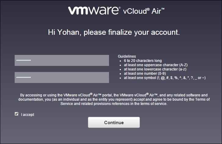 Signing up for VMware vCloud Air