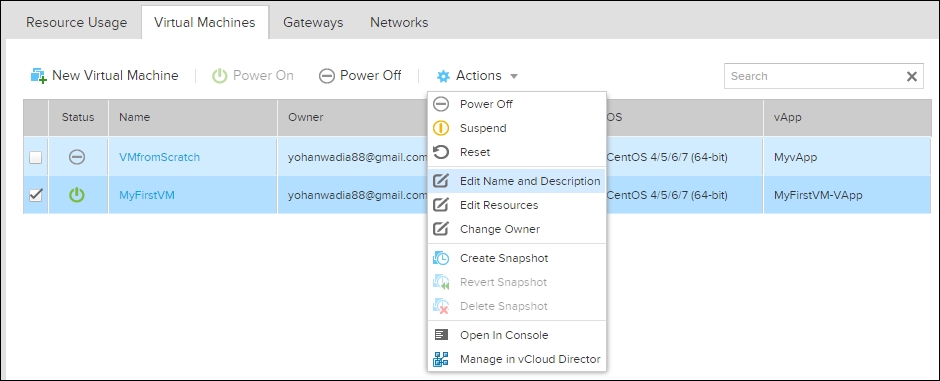 Editing the virtual machine properties using vCloud Air