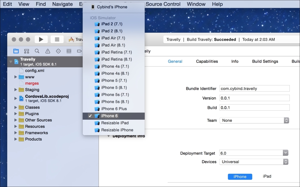 Running the application in the iOS emulator