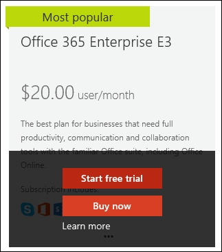 Integrating with Office 365 E3 trial services | Microsoft Dynamics CRM 2016  Customization - Second Edition