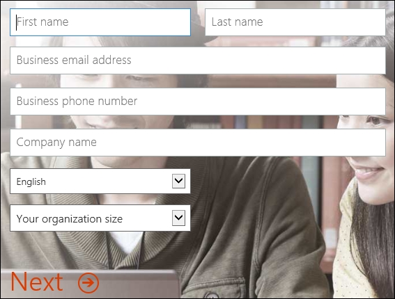 Opening a free 30-day trial of Dynamics CRM Online