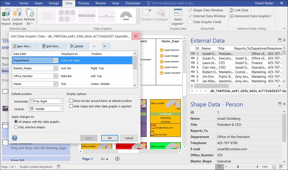 v2007 – linking data to shapes, data graphics, and pivot diagrams
