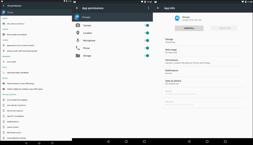 Viewing the permissions for each app