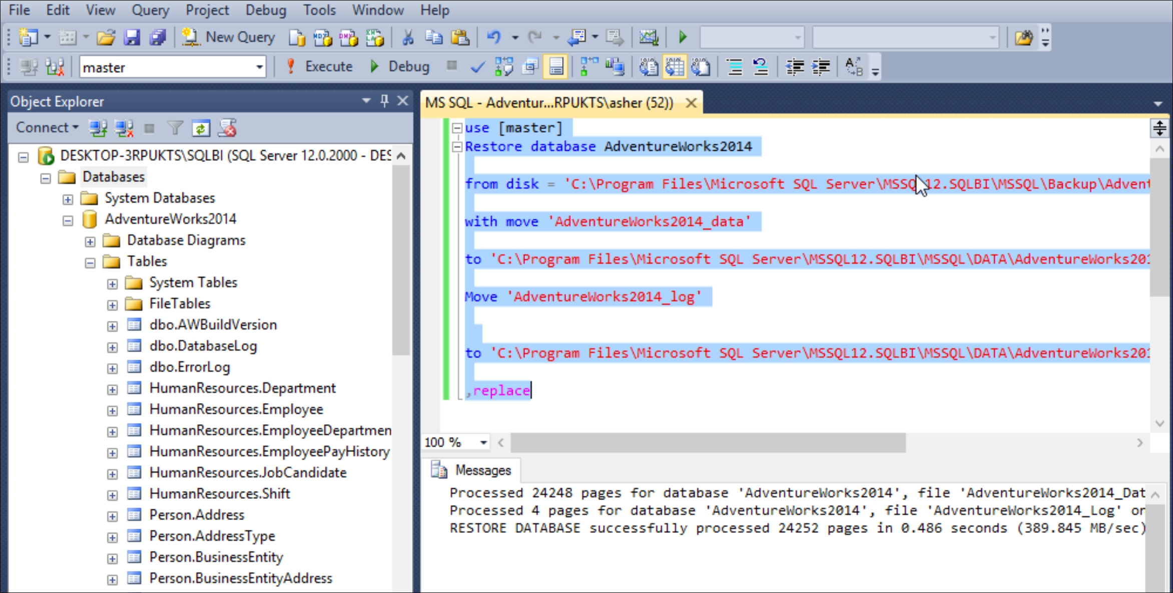 using adventureworks database 2017 vs 2012