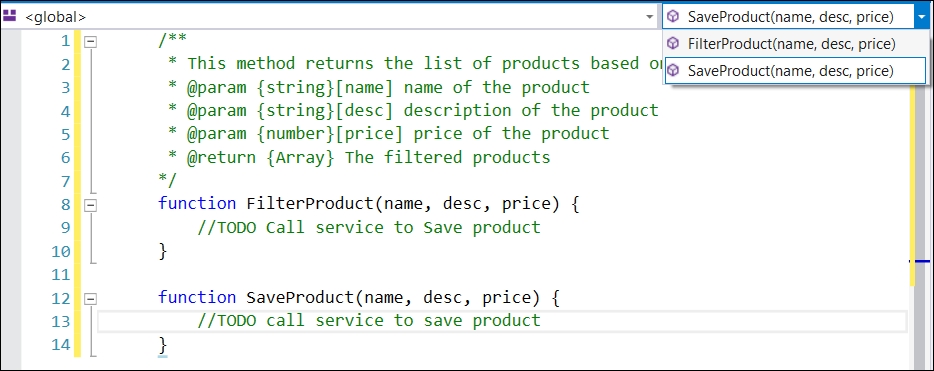 New editing experience of JavaScript in Visual Studio 2015 IDE