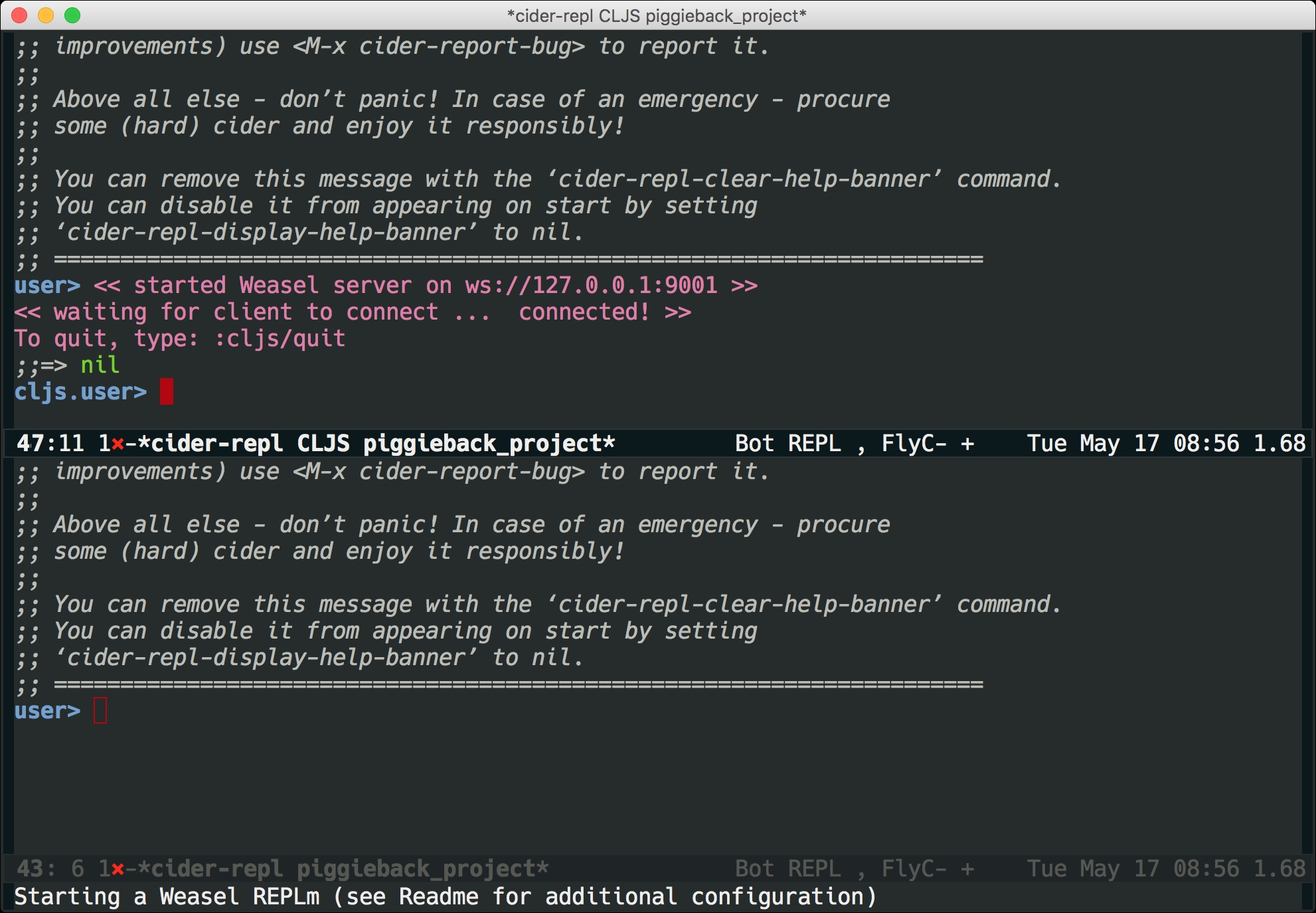 Working with Clojure and ClojureScript REPLs on CIDER
