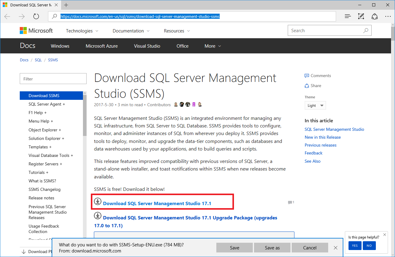 sql server client 2017