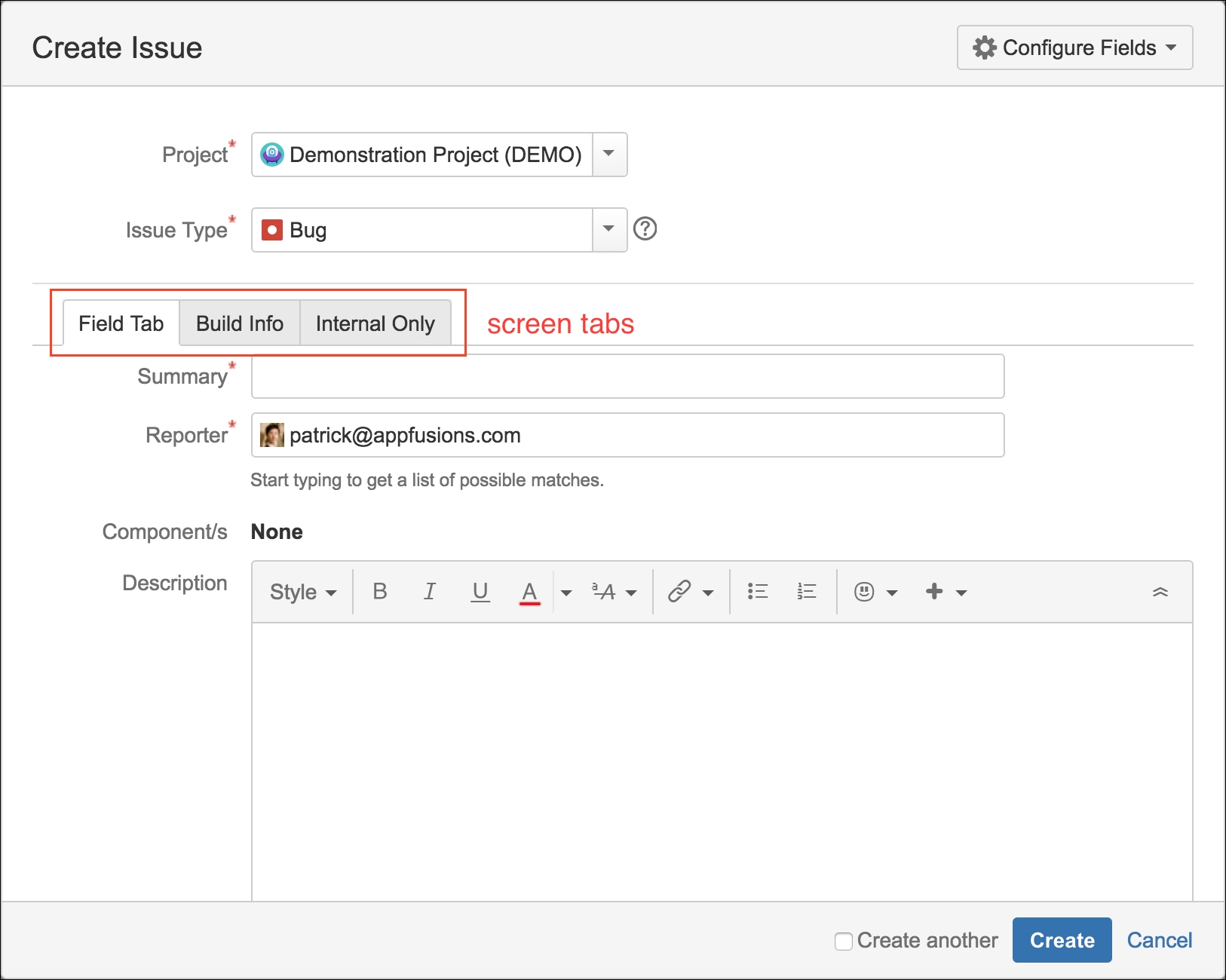 jira wiki tab character