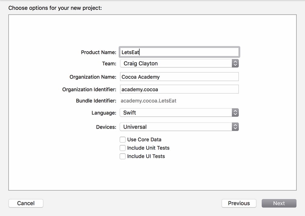 Creating a new project