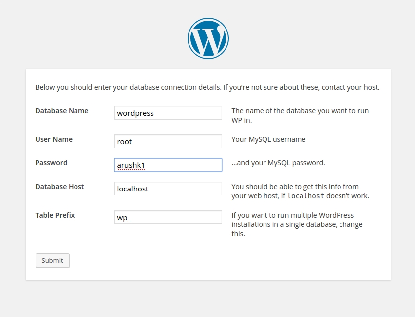 Configuring the WordPress installation