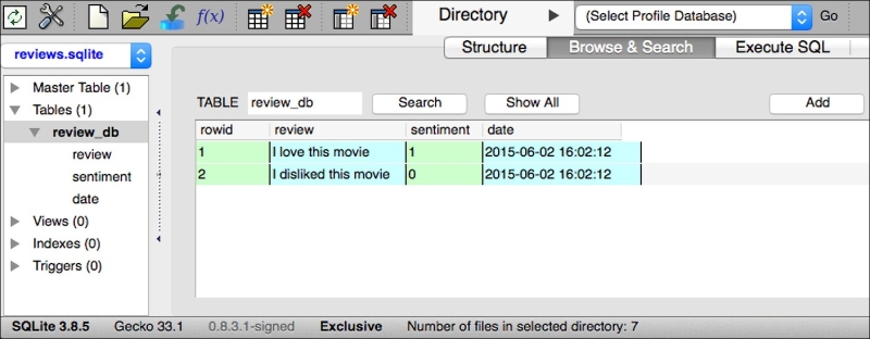 Setting up a SQLite database for data storage