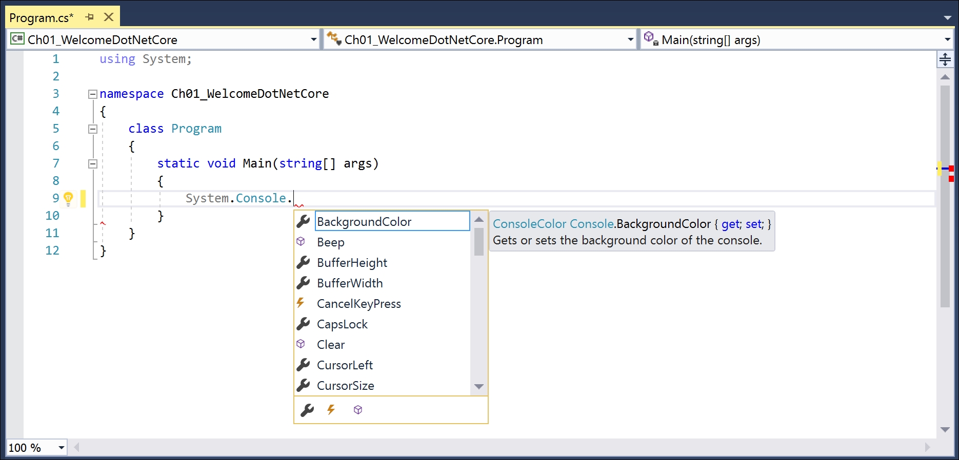Coding with Visual Studio's editor