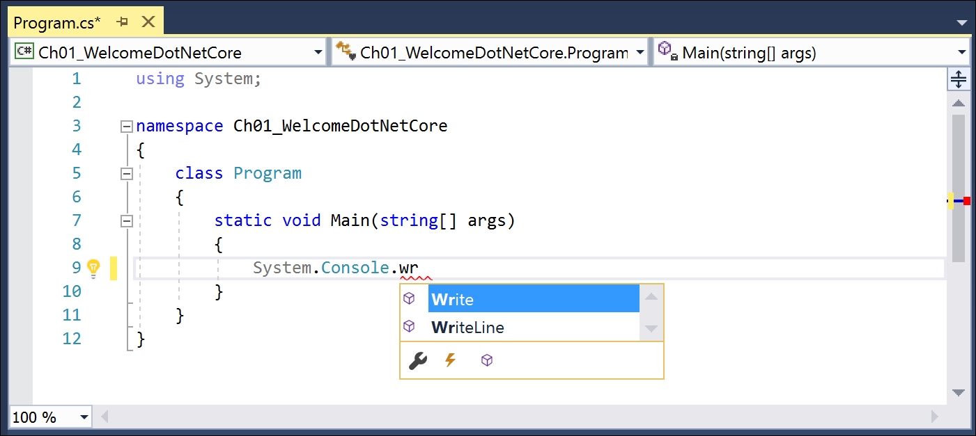 Coding with Visual Studio's editor