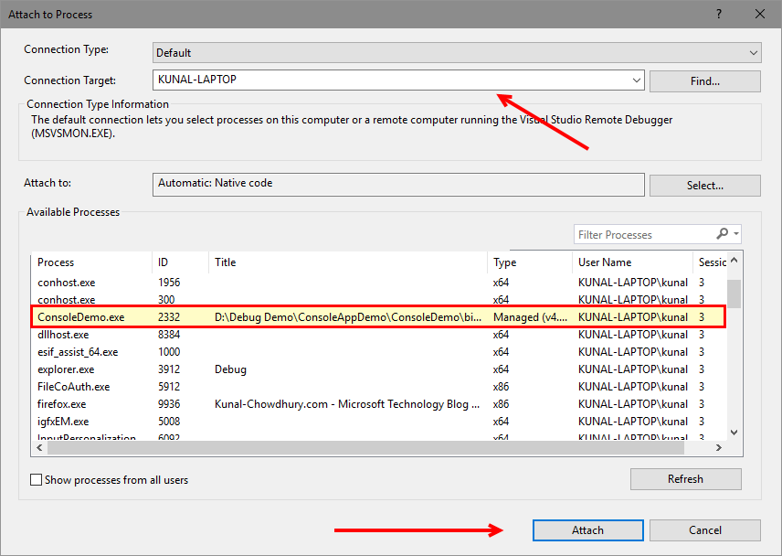 Debugging an already running process | Mastering Visual Studio 2017