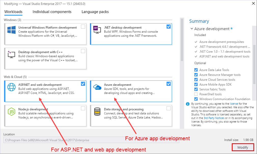 Configuring Visual Studio 2017 for Azure development | Mastering Visual  Studio 2017