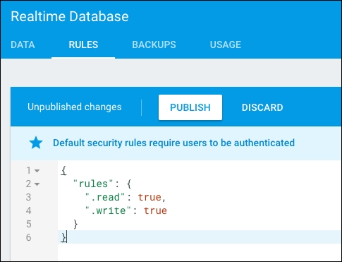 Adding a first entry to the Firebase application database