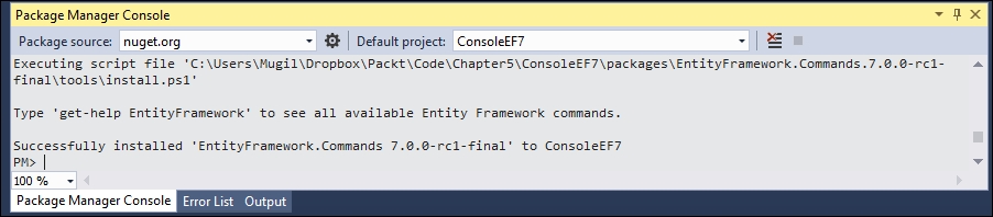 Installing Entity Framework commands