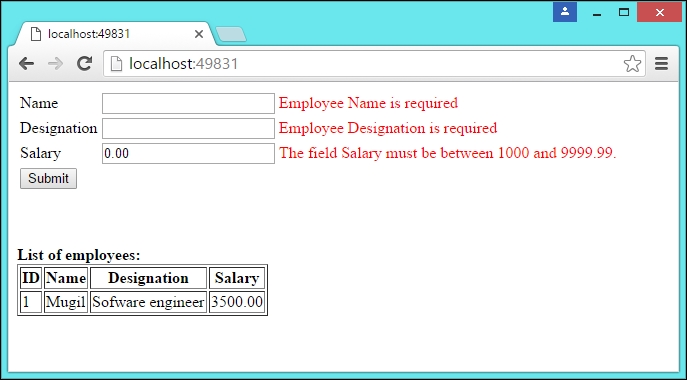 Updating the controller action method to verify the model state