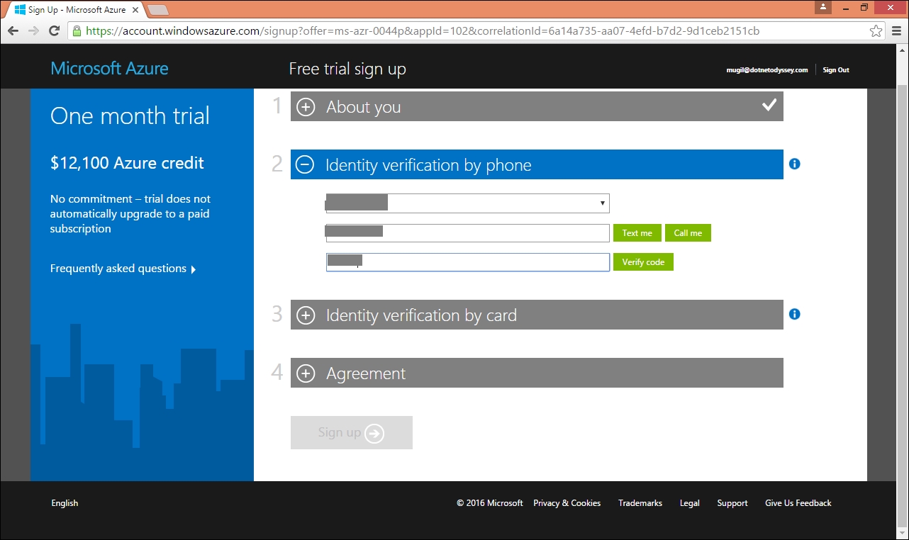 Signing up to Microsoft Azure