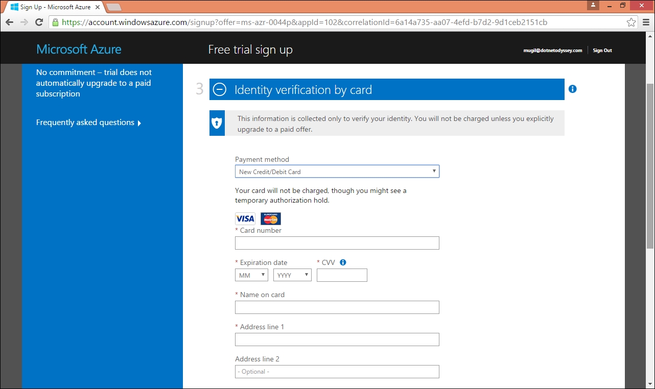 Signing up to Microsoft Azure