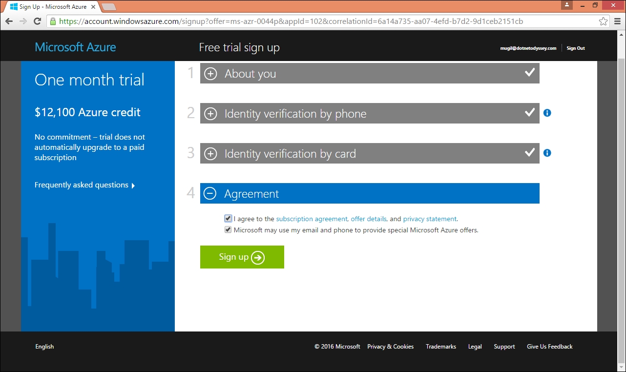 Signing up to Microsoft Azure