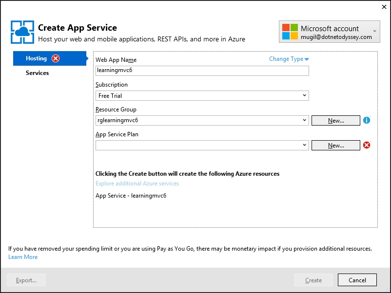 Deploying the ASP.NET Core application in Azure