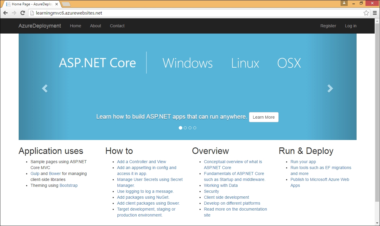 Deploying the ASP.NET Core application in Azure