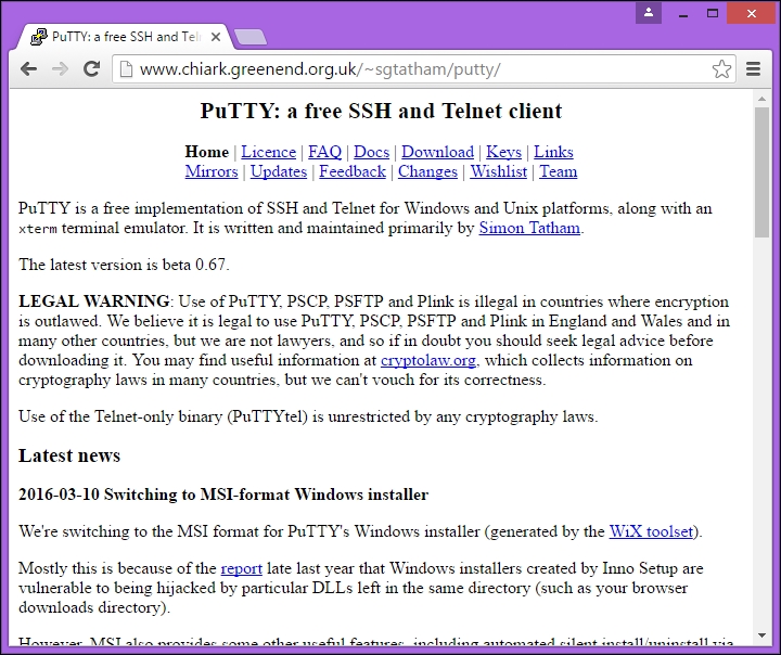 Installing the PuTTY client