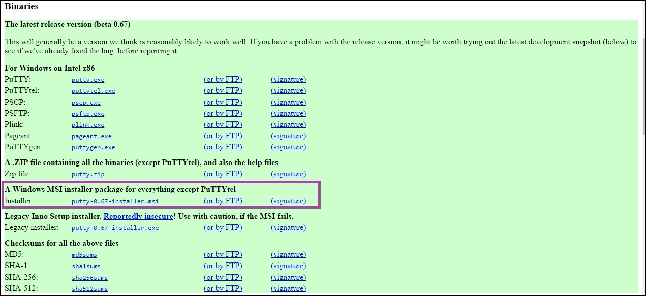 Installing the PuTTY client