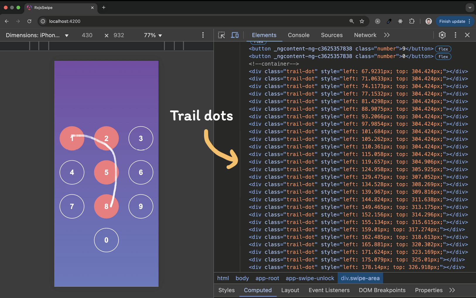 Figure 2.3: Swipe trail