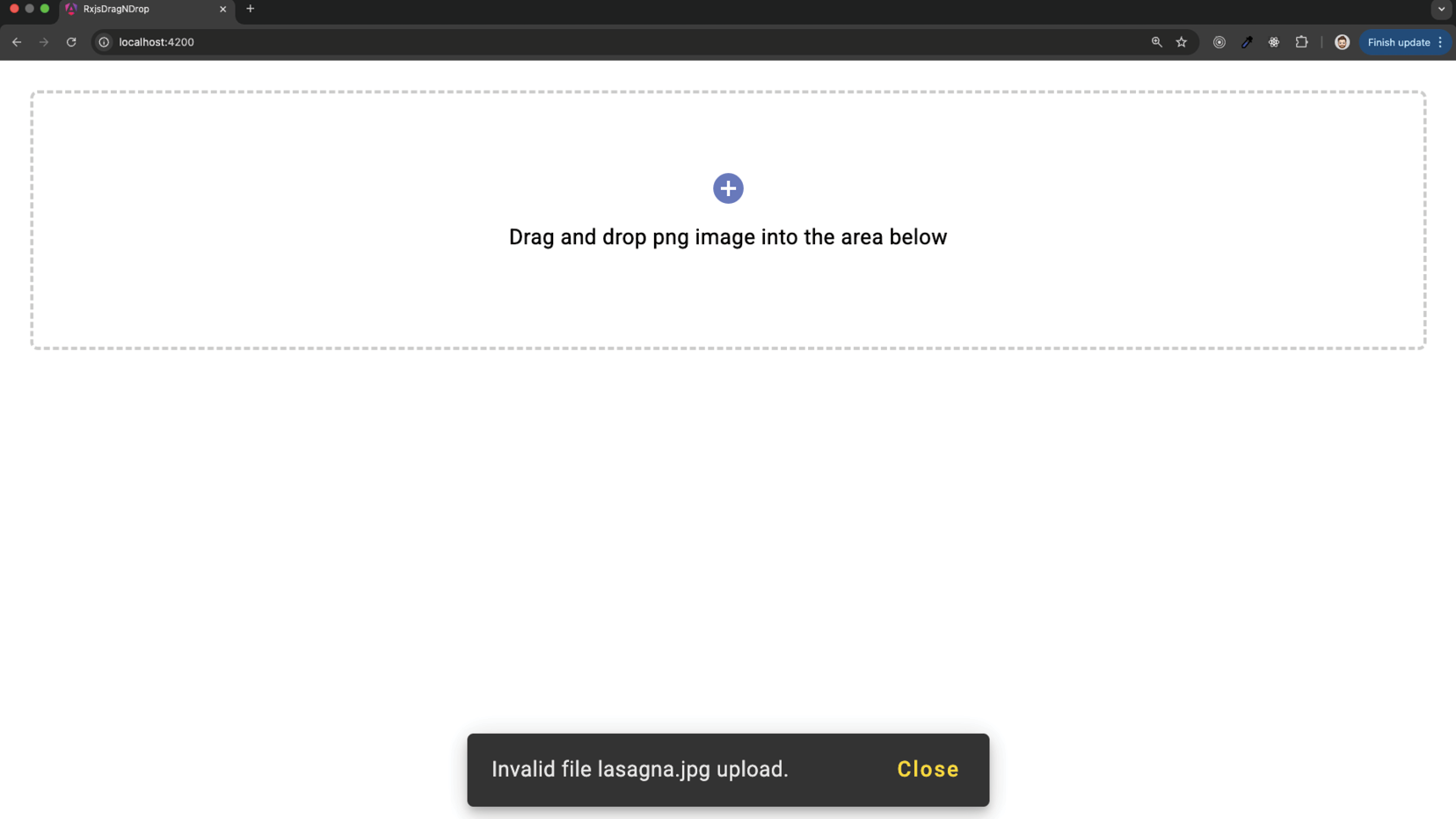 Figure 2.7: Invalid file format upload