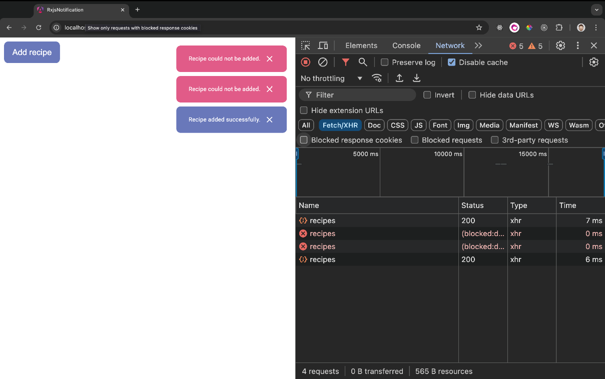 Figure 2.11: A reactive stack of notifications