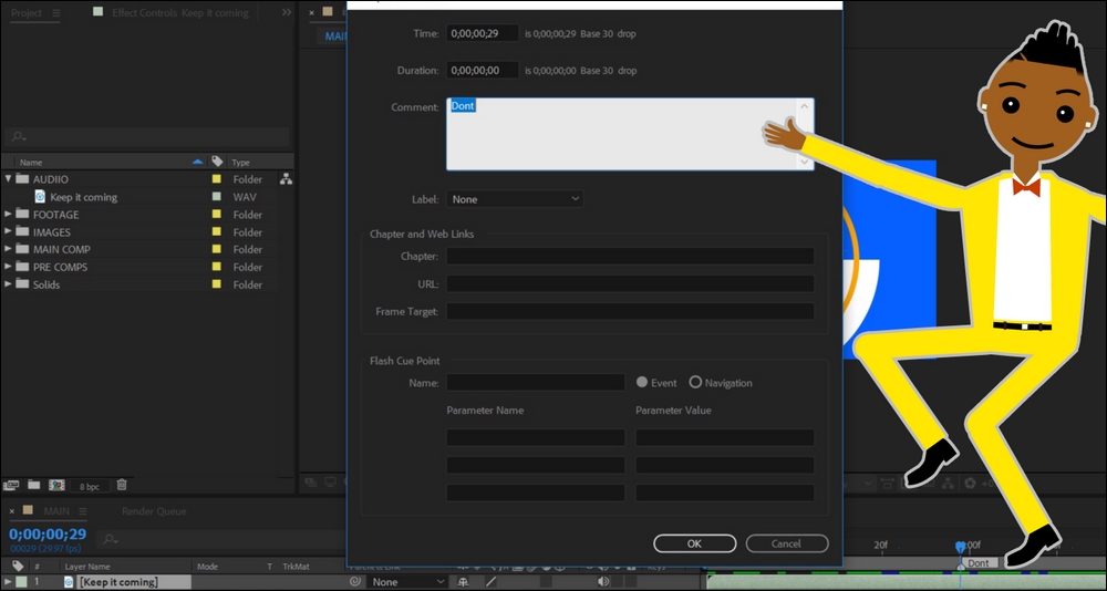 Importing audio and creating composition markers