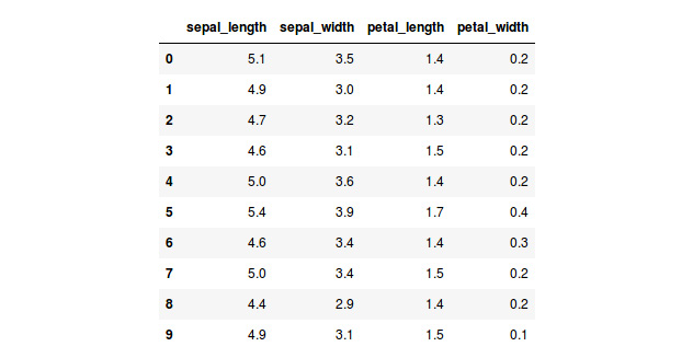 Figure 1.1: An image showing the first 10 instances of the iris dataset