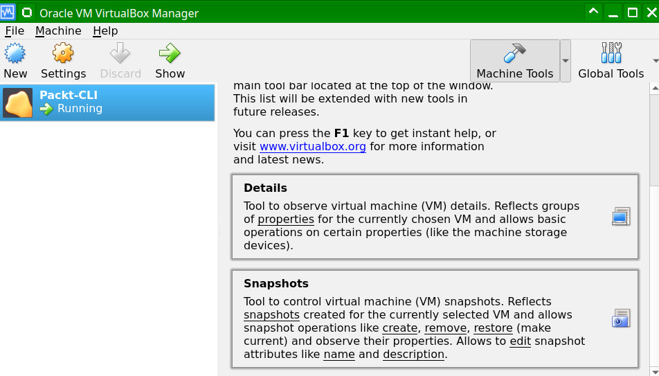 Figure 0.13: A screenshot showing the Snapshots window