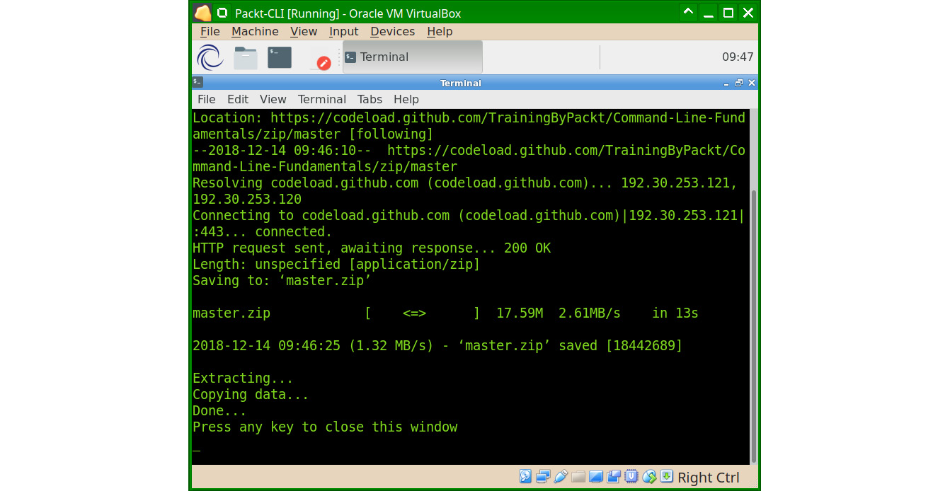 Figure 0.5: A screenshot displaying the first-time setup script progress