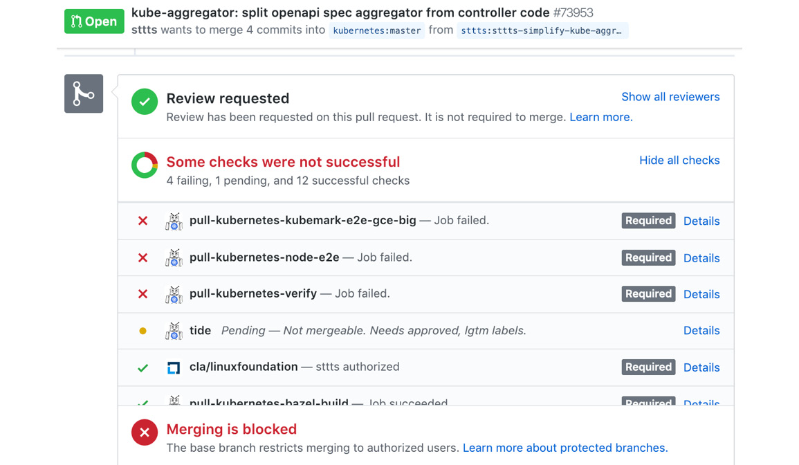 Fig 1.24: PR Checks for Kubernetes in GitHub
