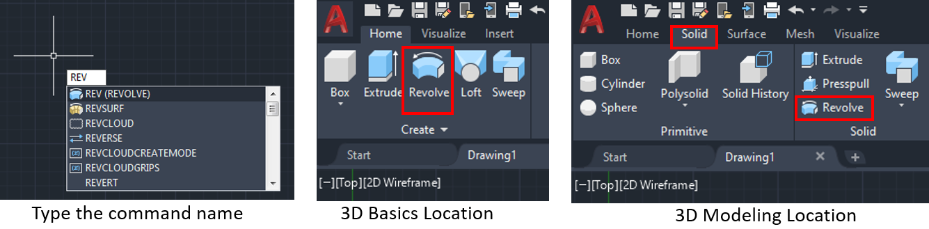 how does revolve command work in autocad 2014 for mac