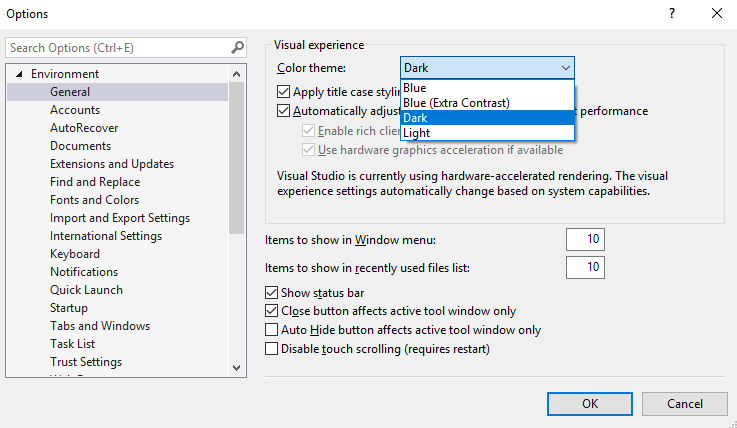 Extension – changing the color theme in Visual Studio | Unreal Engine   Scripting with C++ Cookbook - Second Edition