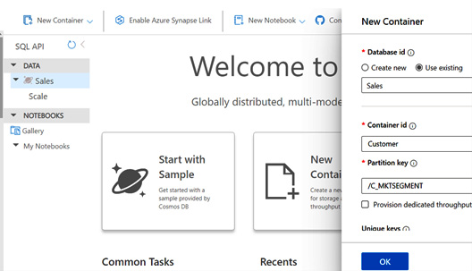 Figure 2.17 – Adding New Container in Cosmos DB Account in Sales Database
