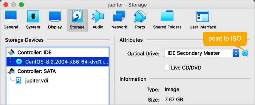 Figure 1.11 – Virtual Box VM storage settings