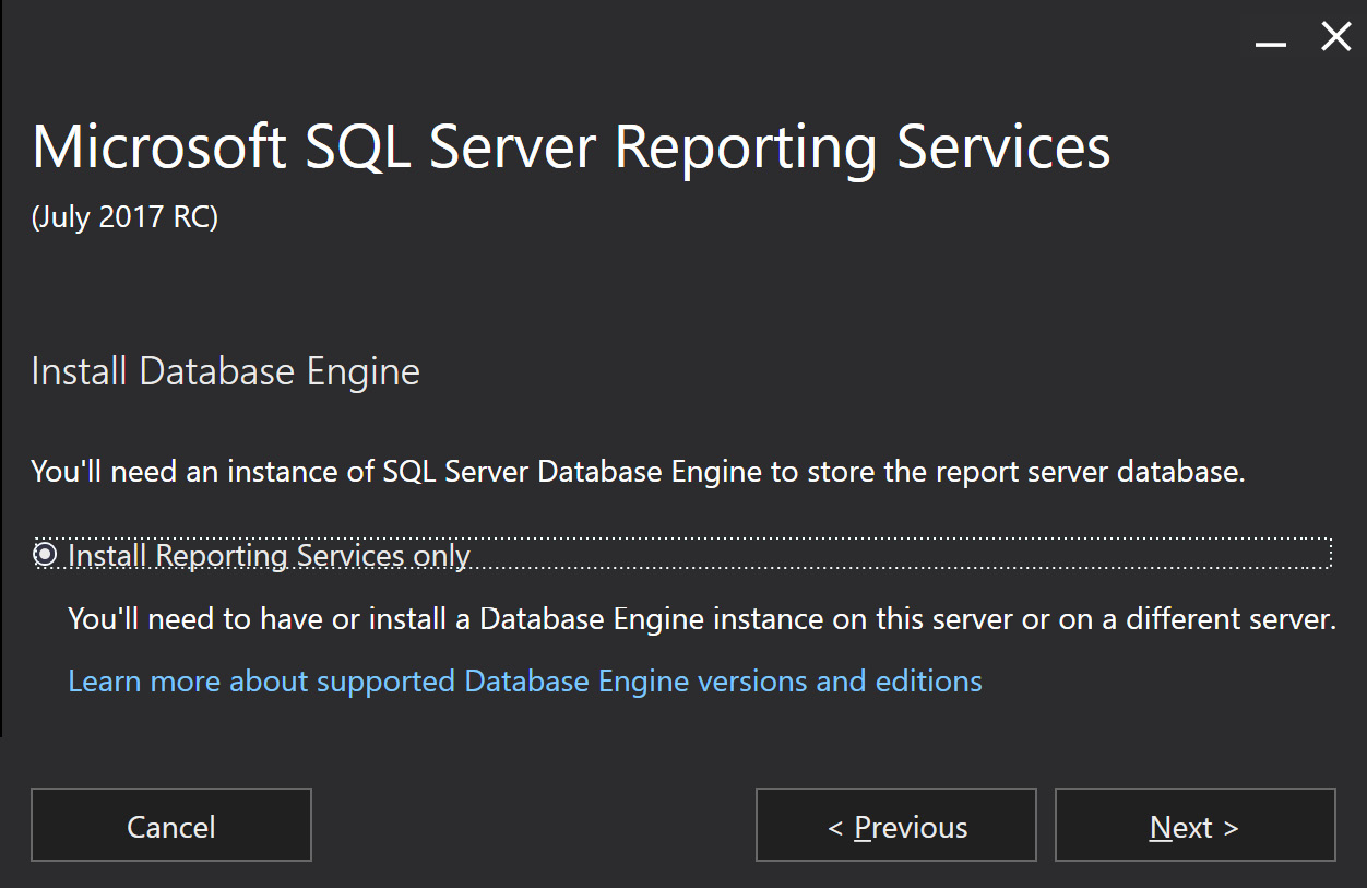 Fig. 1.2 – Reporting Services installation step
